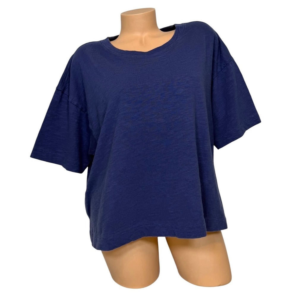 Lou & Grey Navy Blue Slub Knit Boxy Short Sleeve T-Shirt XL Women's Relaxed Fit